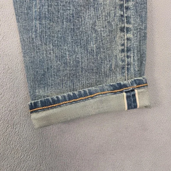 Loewe Jeans Mens Selvedge Blue Medium Wash Distressed Slim Tapered Fits 36x27